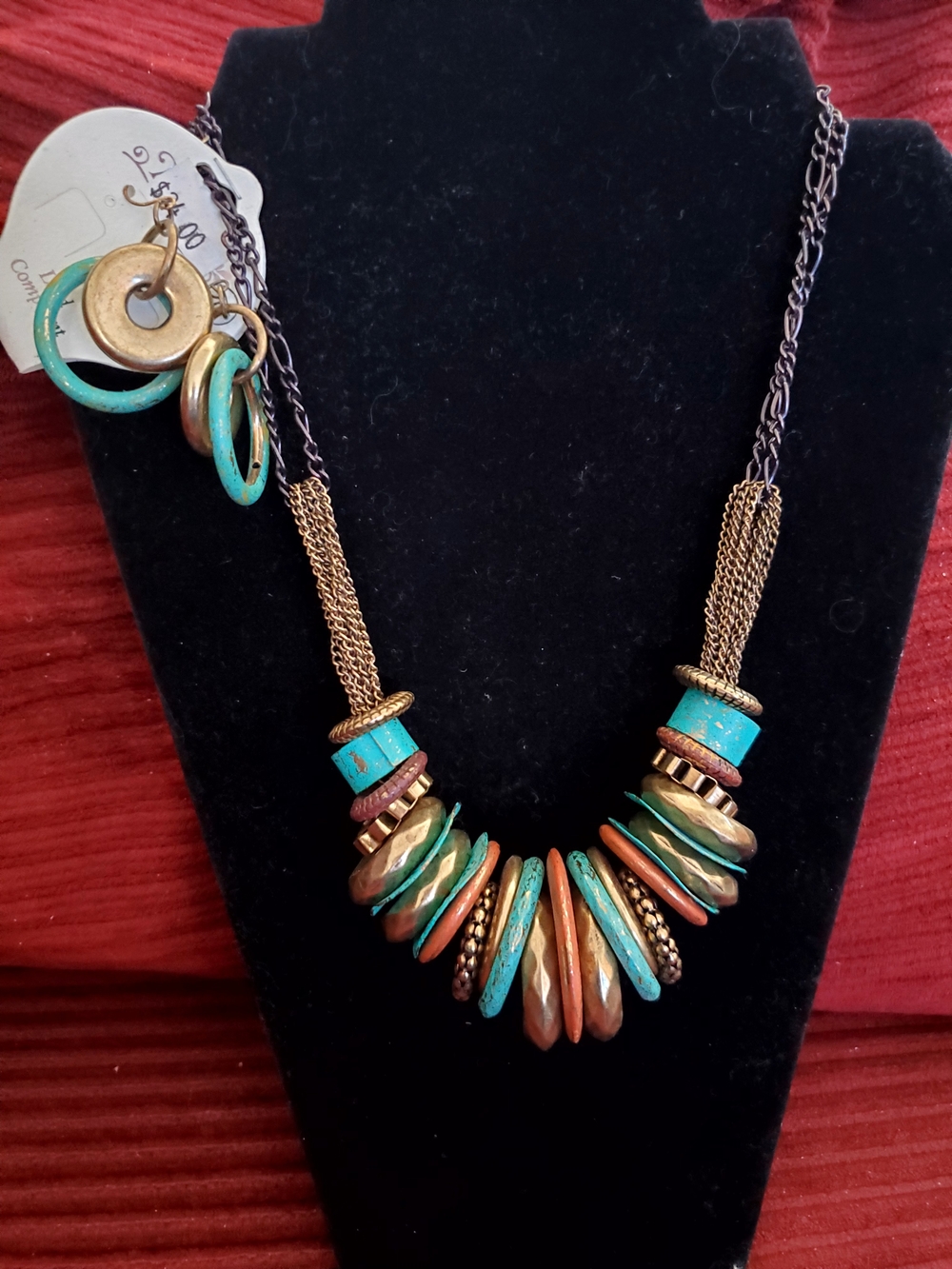 Necklace & Earrings Turquoise & Bronze Statement Necklace Set Lead Free Vintage